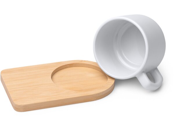 Taza Geisa blanco de cerámica con asa irregular y bambú 180ml Blanco detalle 1