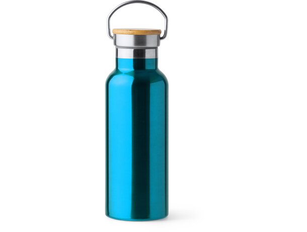 Botella de acero con tapa de bambu y asa metalica plegable 500ml Tiset Blanco detalle 5