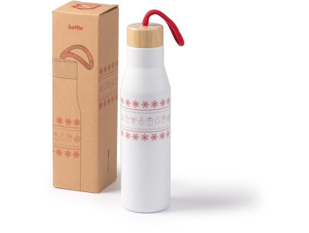 Bidón Melow 500ml acero inoxidable tapa bambú caja eco Blanco detalle 1