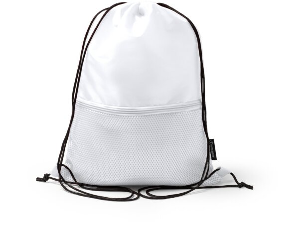 Mochila Milak con bolsillo exterior acolchado en RPET 210D Blanco detalle 4