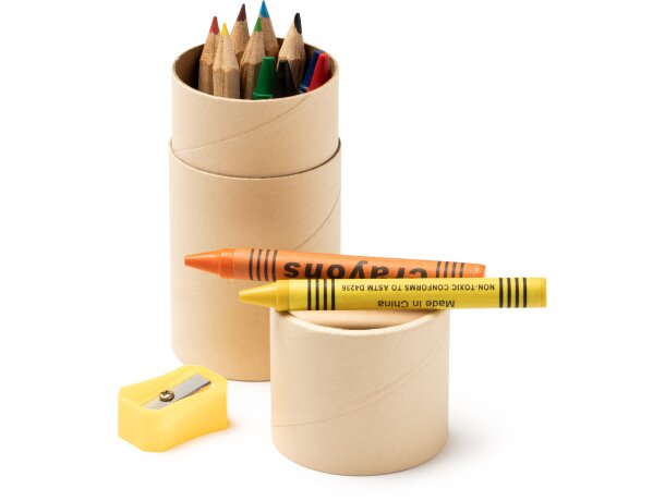 Set con ceras y lápices de colores en estuche de tubo para Waldo Crudo detalle 3