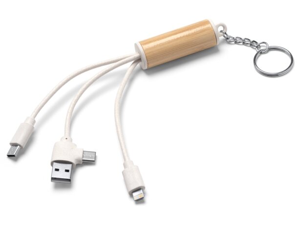 Cable cargador 4 en 1 bambú y fibra de trigo POMBO NATURAL Crudo detalle 4
