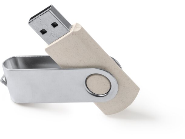 Memoria USB VENAK 16 GB fibra de trigo con clip giratorio Crudo detalle 3