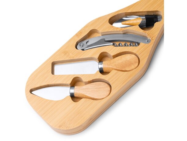 Set queso y vino Gauda con estuche bambú y acero inoxidable Crudo detalle 2