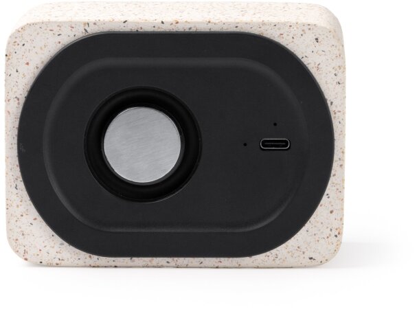 Altavoz Bluetooth Miler con terrazo reciclado y bambú natural Crudo detalle 2
