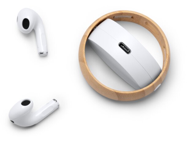 Auricular personalizados con detalles en bambú Auron Blanco detalle 3