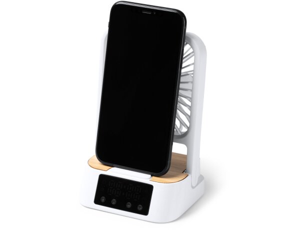 Ventilador escritorio Fuyi con carga inalámbrica y bambú Blanco detalle 2