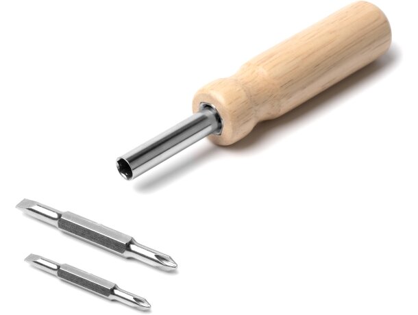 Destornillador Yador con puntas intercambiables acero y madera Crudo detalle 4