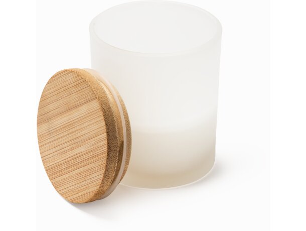 Vela aromática Vanila cristal translúcido con tapa de bambú Blanco detalle 3
