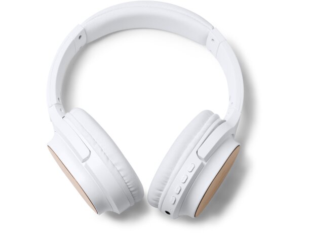 Auriculares con logo Sonus bambú Bluetooth inalámbricos blanco Blanco detalle 5