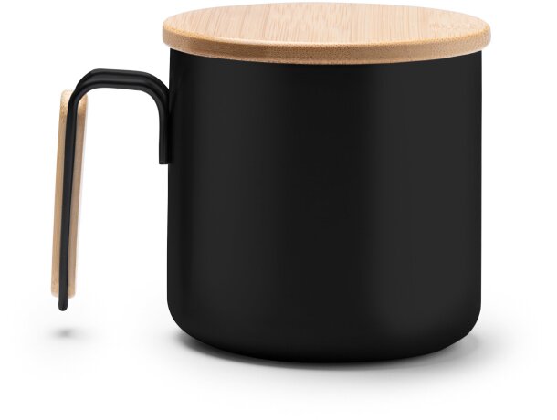 Taza Rimor de acero reciclado con asa bambú natural 350 ml Negro detalle 3