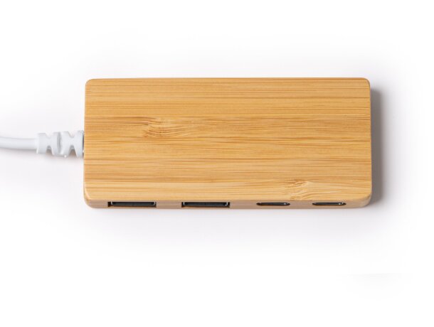 Hub USB Pablek bambú natural con 4 puertos y entrada Tipo C Crudo detalle 4