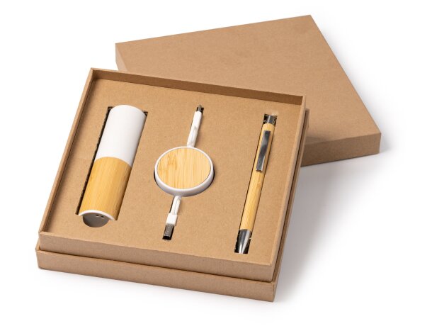 Set regalo Fargon batería externa cable cargador y bolígrafo Blanco detalle 3