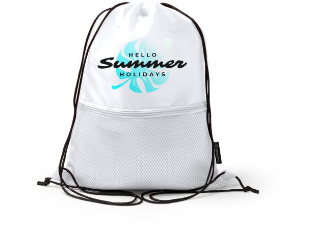 Mochila Milak con bolsillo exterior acolchado en RPET 210D Blanco detalle 1
