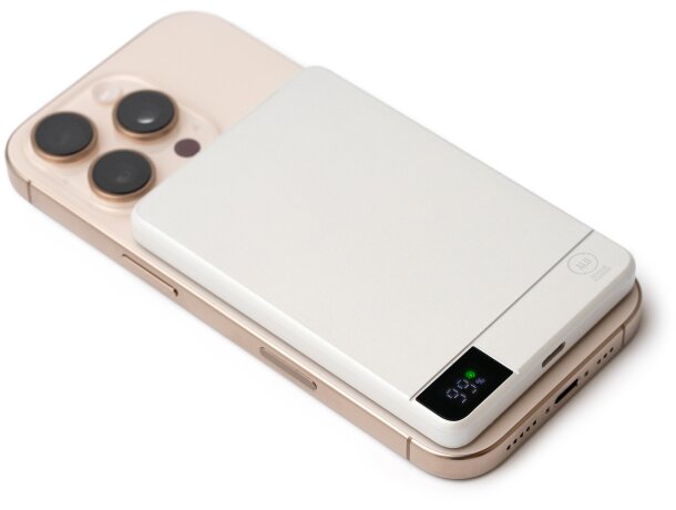 Batería externa PROMAX 5000 mAh con carga inalámbrica 20W Blanco perla detalle 2