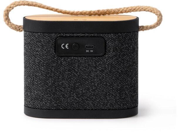 Altavoz bluetooth Bianki bambú con carga inalámbrica 15W Negro detalle 2