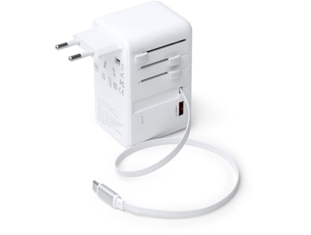 Adaptador de viaje Nexar universal con USB-C y cable retráctil Blanco detalle 6