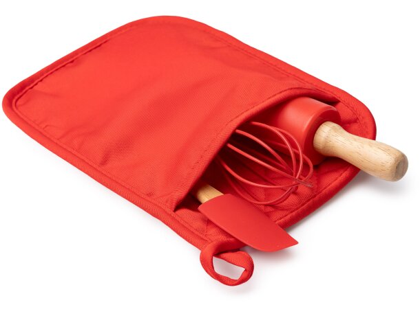 Set cocina Ginger con rodillo, varilla y espátula navideña Rojo detalle 4