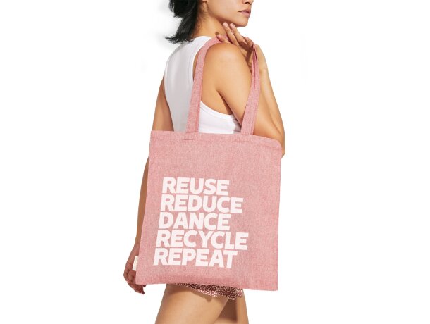 Bolsa ecológica algodón reciclado asas largas 140 g/m2 Negro detalle 2