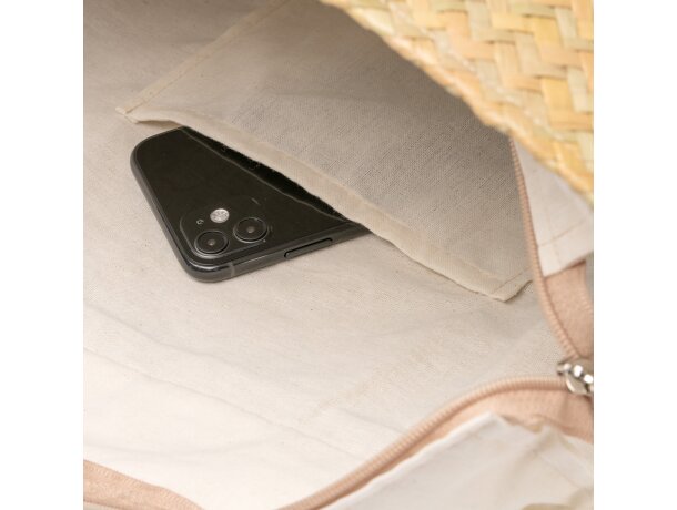 Bolsa Miyako crudo paja algodón y PU leather con cremallera Crudo detalle 1