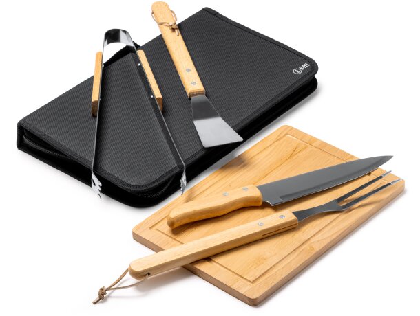 Set barbacoa Webek con accesorios de acero y madera natural Crudo detalle 1