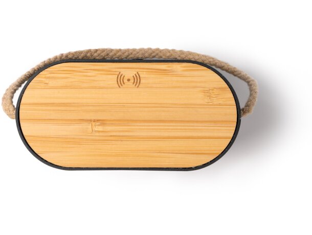 Altavoz bluetooth Bianki bambú con carga inalámbrica 15W Negro detalle 3