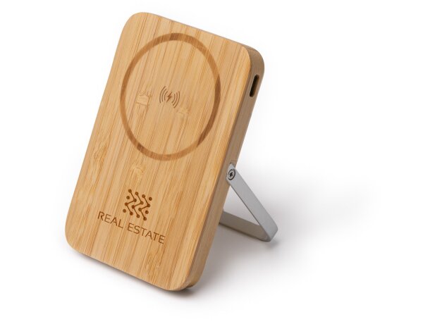 Batería externa Yokas bambú con carga inalámbrica 15W 5000 mAh Crudo detalle 5