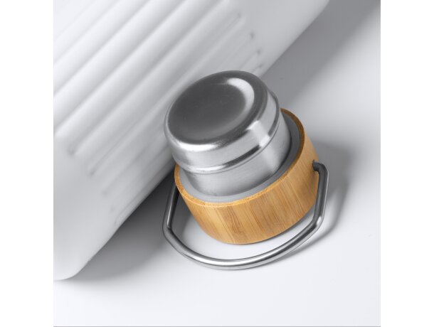 Bidón Nobuk acero inoxidable reciclado tapa bambú 500ml Blanco detalle 2