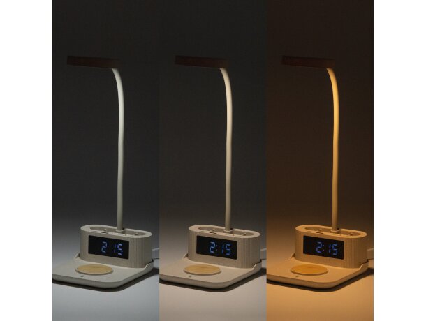 Lámpara cargador inalámbrico Payton con reloj y organizador Crudo detalle 3