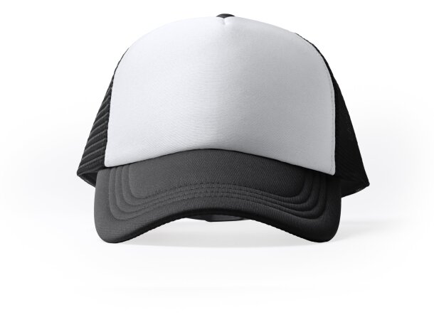 Gorras trucker unisex parte trasera de rejilla de poliéster Barny Negro detalle 3