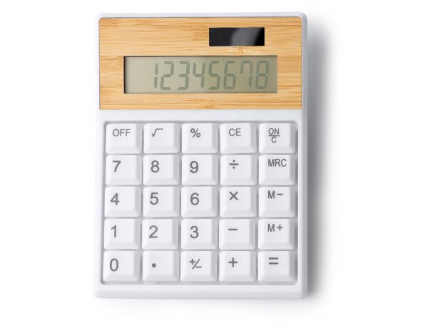 Calculadora Verex blanco con carga solar y bambú Blanco detalle 4