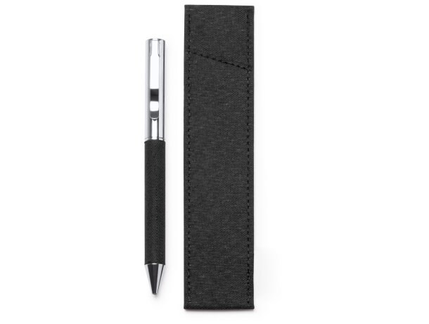 Bolígrafo publicitario Braman azul con funda RPET reciclado Negro detalle 3