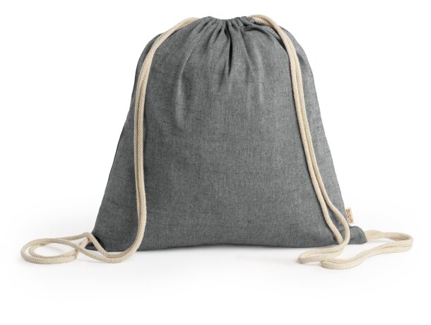 Mochilas saco personalizadas algodón reciclado jaspeado 120 g/m2 Brescia Negro detalle 3