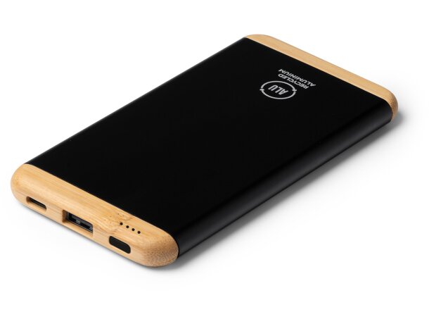 Batería externa Guler de aluminio reciclado y bambú 5000 mAh Negro detalle 4