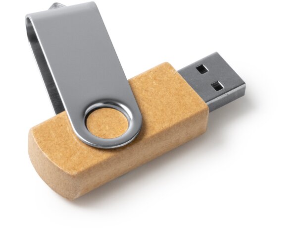 Memoria USB VIBO 16 GB en cartón reciclado con clip giratorio Crudo detalle 2