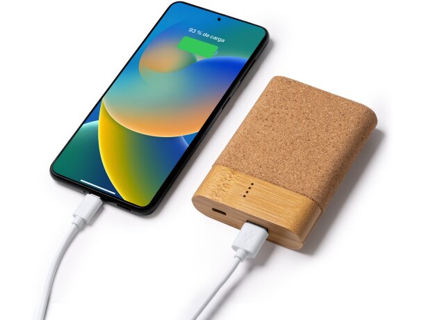 Batería portátil personalizada corcho 10000 mah Kobe Crudo detalle 1