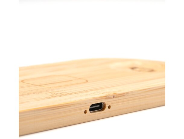 Cargador inalámbrico Fergus bambú 3 en 1 con puerto USB Crudo detalle 1