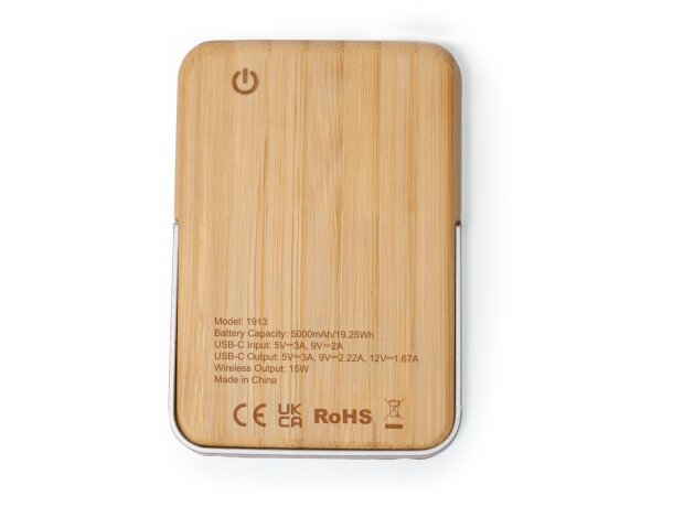 Batería externa Yokas bambú con carga inalámbrica 15W 5000 mAh Crudo detalle 4