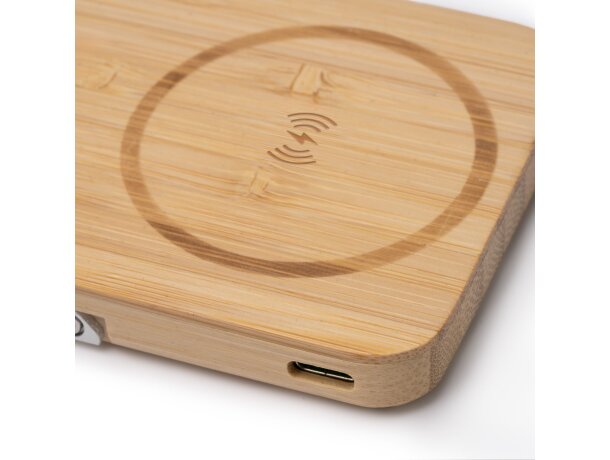 Batería externa Yokas bambú con carga inalámbrica 15W 5000 mAh Crudo detalle 2