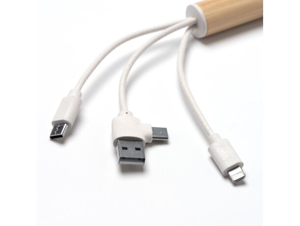 Cable cargador 4 en 1 bambú y fibra de trigo POMBO NATURAL Crudo detalle 1