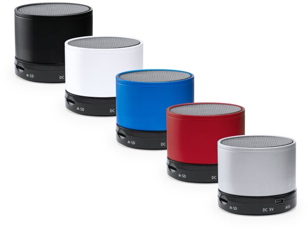 Altavoces promocionales redondos Garrix Blanco detalle 2