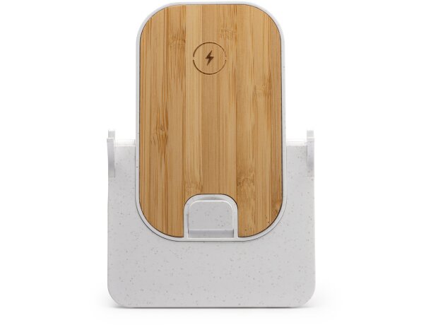 Soporte cargador inalámbrico Alok bambú fibra trigo 10W Qi Blanco detalle 8