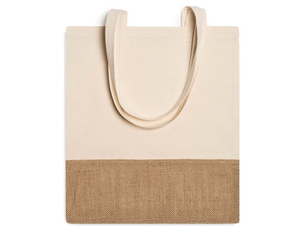 Bolsa algodón Wave barata con yute natural y asas largas 70 cm Crudo detalle 5
