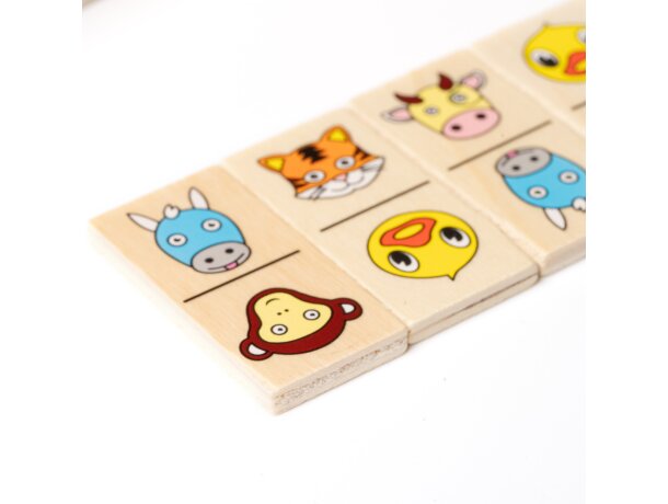 Juego dominó madera natural Buelix con diseño de animales Crudo detalle 3