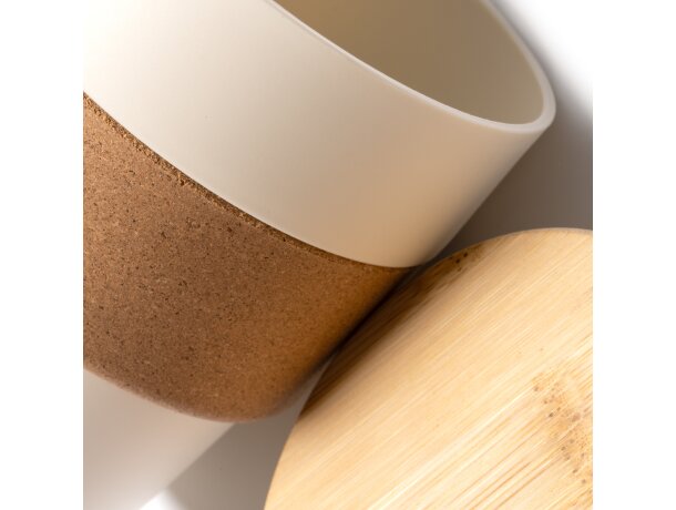 Vaso Lovren con tapa bambú y banda corcho 350ml eco Negro detalle 3