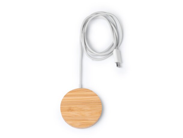 Cargador inalámbrico Matrix bambú 15W magnético con anillo Crudo detalle 5