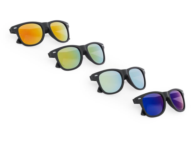 Gafas de sol publicitarias para acabado negro mate y lentes espejo Ciro Amarillo detalle 1
