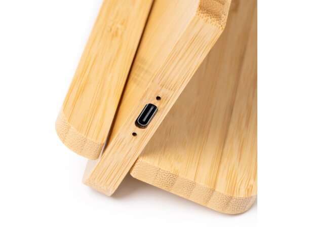 Soporte cargador inalámbrico bambú KROSY 3 en 1 15W Crudo detalle 4