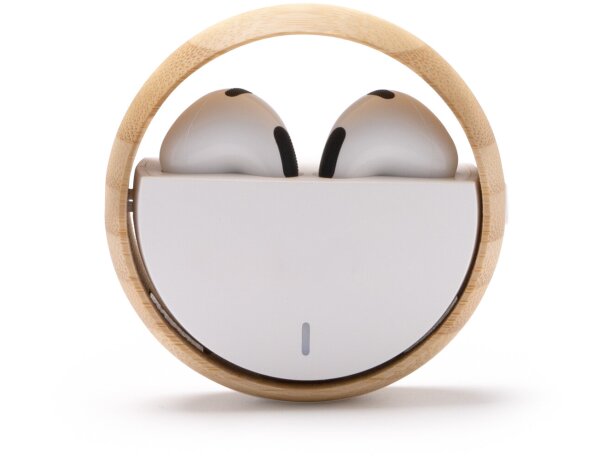 Auriculares personalizados Auron Bluetooth bambú y ABS reciclado Blanco detalle 4