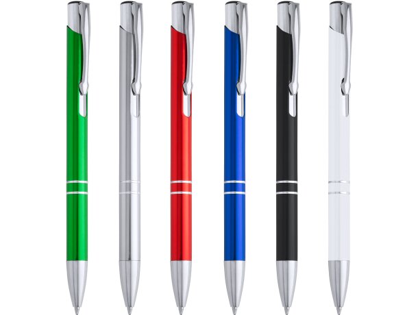 Bolígrafo metálico de aluminio pulsador tinta azul Blanco detalle 2